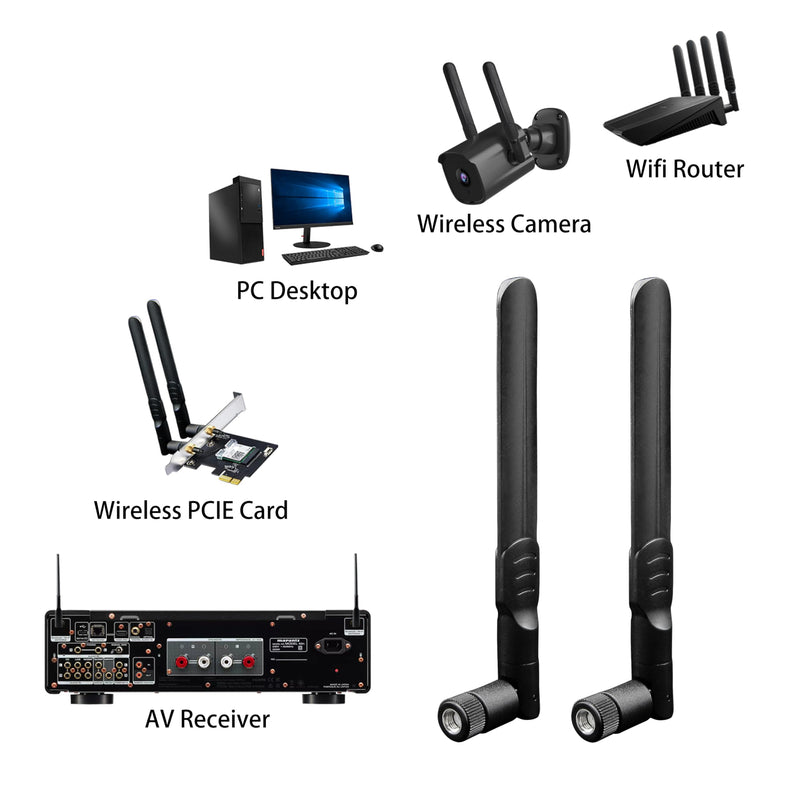 WiFi Bluetooth Antenna 2 Pack & Pigtail 2 Pack, 5Ghz 2.4Ghz M.2 NGFF WiFi Card Antenna 5dBi, 8-Inch RP SMA-Female to IPEX4/MHF4 Cable WiFi Antenna Kit for M.2 NGFF WiFi Card