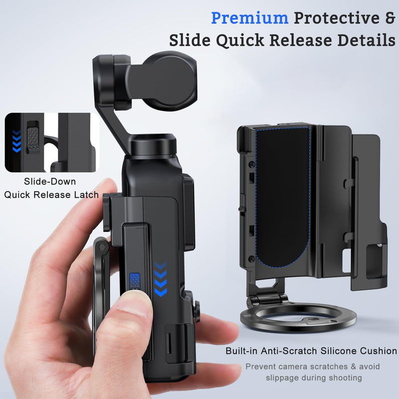 Magnetic Mount Stand for DJI Osmo Pocket 3/4/4P Accessories | Multi-Angle Adjustable Expansion Phone Bracket w 1/4 Hole & Cold Shoe/GoPro Mount, for Vlog Live Stream Outdoor Shooting