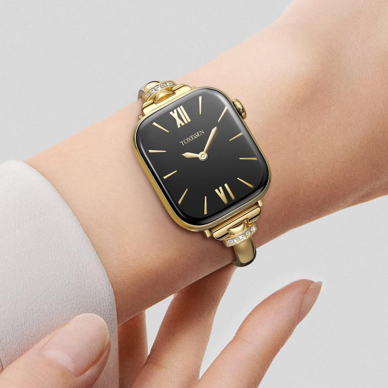 Slim Bracelet for Apple Watch Bands for Women 38/40/41/42/44/45/46/49mm | for iWatch Series 3 4 5 6 7 8 9 10 11 SE Ultra, Crystal Connector, Daily & Dressy Wear, Jewelry Style, 316L Stainless Steel Gold 38/40/41/42mm(Series 11/10)