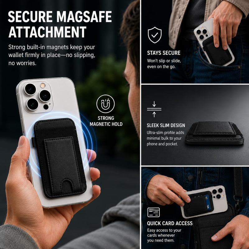 for MagSafe Wallet 5 Card Holder with RFID Blocking, Compatible Magnetic Card Holder for iPhone 17/16/15/14/13/12 Pro Max Plus Air Series with 2 Card Slots - (Black)