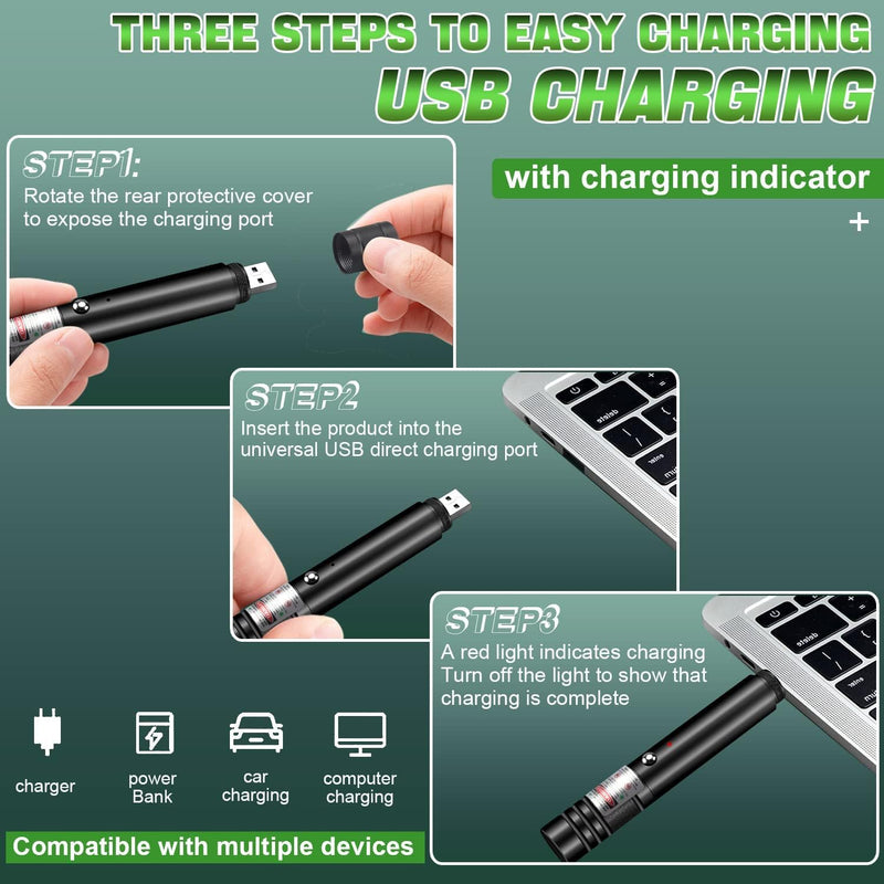 LUEIIN Long Range Laser Pointer 10000 Feet Visible Beam,USB Rechargeable Green Laser Pointer High Power for Presentations