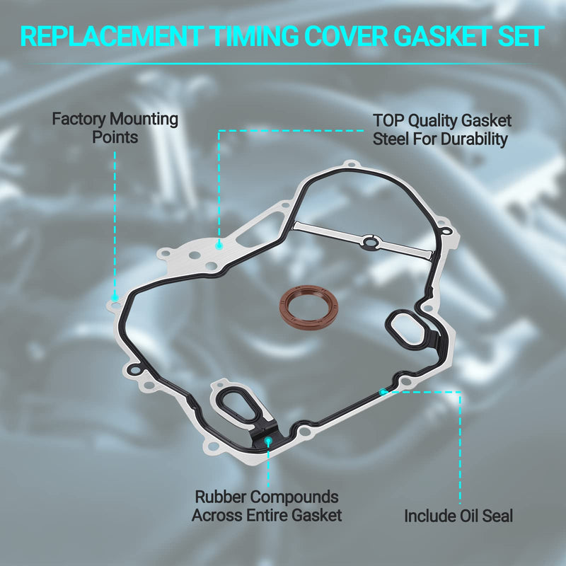 Timing Cover Gasket Kit - Compatible with 2.0L 2.4L Chevrolet Cobalt, Equinox, HHR, Malibu, GMC Terrain, Buick Regal, Verano - Replace TCS46079, 24435052