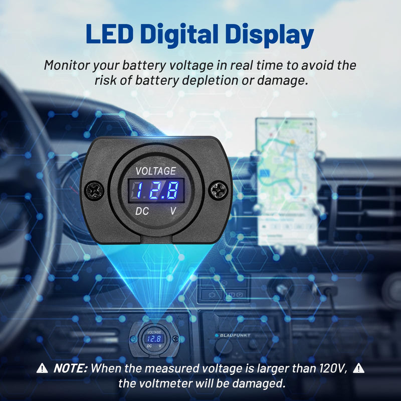 Anina Car Voltmeter Gauge Monitor with LED Digital Display 12-24V Panel Mount Voltage Meter Compatible with Cars Trucks Motors RVs ATVs UTVs Marine Boats