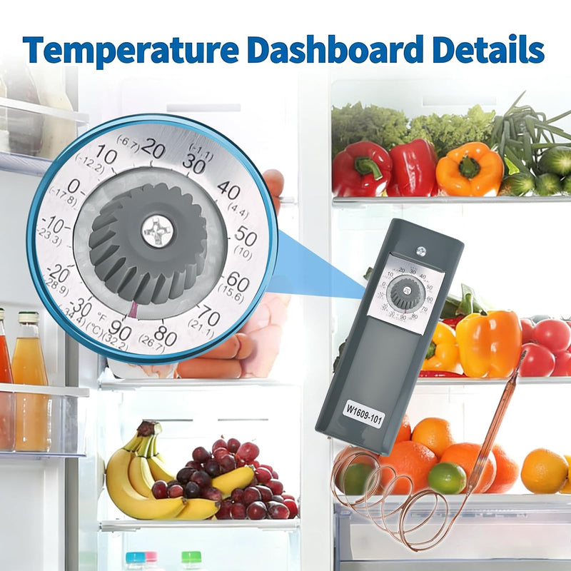 W1609-101 / TH-1609 Remote Temperature Thermostat Refrigeration Controller, 5-Foot Capillary Tube, Temperature Control Range -30°F /-34°C to 90°F /32°C