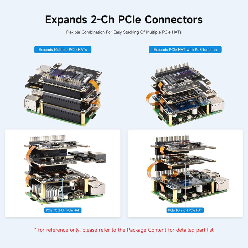Waveshare 2-Ch PCIe FFC Adapter Board, Compatible with Raspberry Pi 5,Expands The PCIe Interface of The Pi 5 to 2-Ch PCIe FFC Connectors, Supports Stacking Multiple PCIe Hats