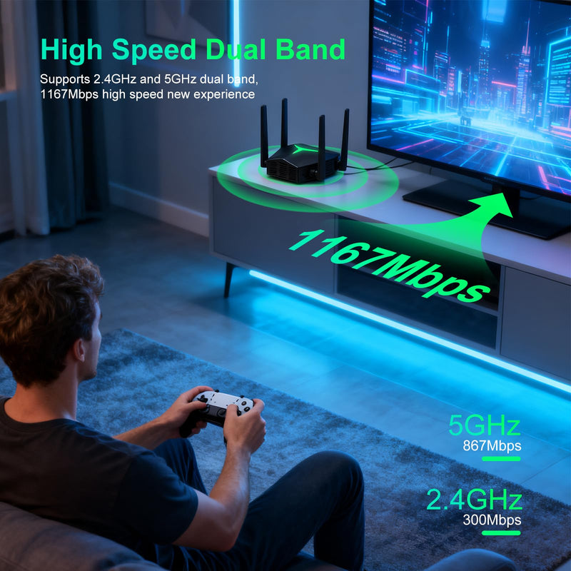 2025 AC1200 WiFi Range Extender, USB Dual Band 5GHz/2.4GHz WiFi Repeater with 3 Modes & 2 Ethernet Ports Cover up to 12000 Sq.ft, EX004 Internet Signal Booster for Whole Home, Plug and Play (Black) Black