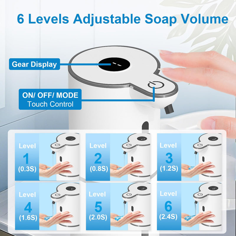 Automatic Liquid Soap Dispenser Touchless, USB Rechargeable Smart Hand Soap Dispenser, 6-Level Adjustable, 12.8oz/380mL Wall Mounted for Bathroom Kitchen Accessories Dish Soap-White White