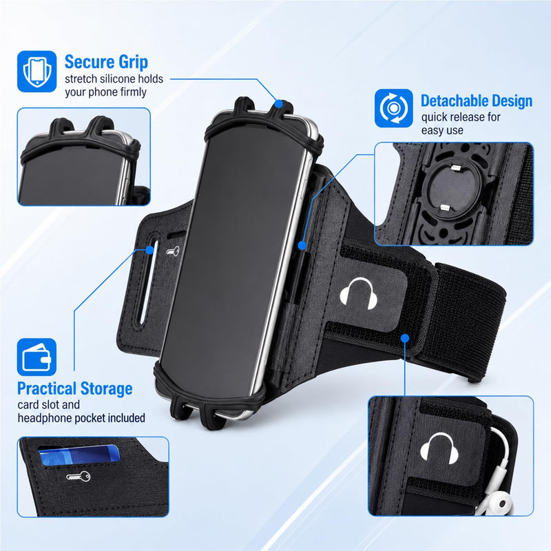 Phone Holder for Running,Armband 360°Rotatable Phone Arm Bands for Running,Phone Holder with Storage for iPhone 17 16 15 14 13 Pro Max Plus for Workout Exercising Walking Jogging