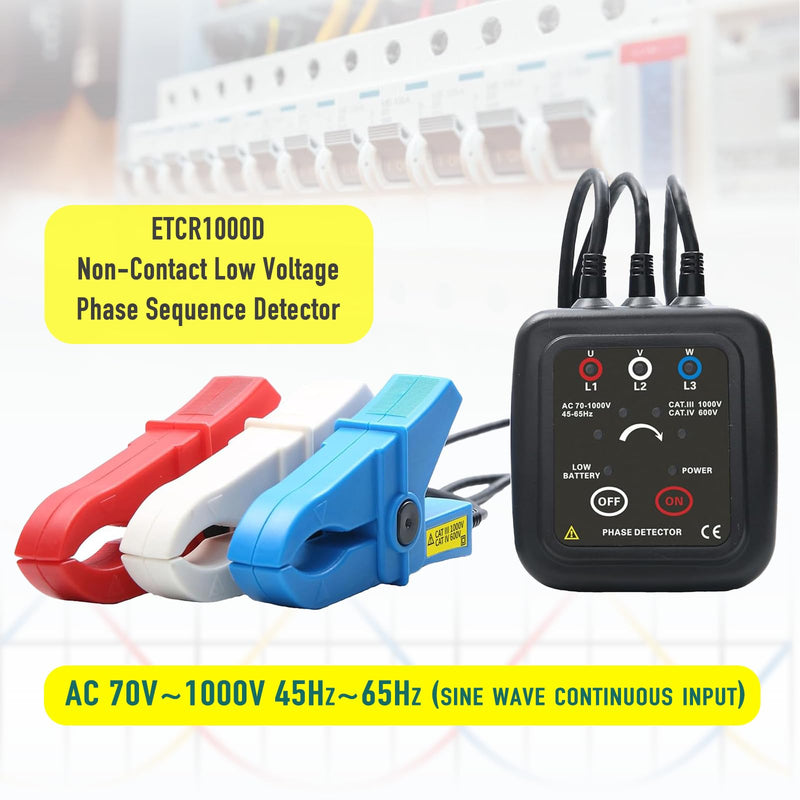 ETCR1000D Non-Contact Phase Sequence Tester, Phase Rotation Meter, AC 70-1000V, Wire Diameter 0.4-1.6 inch
