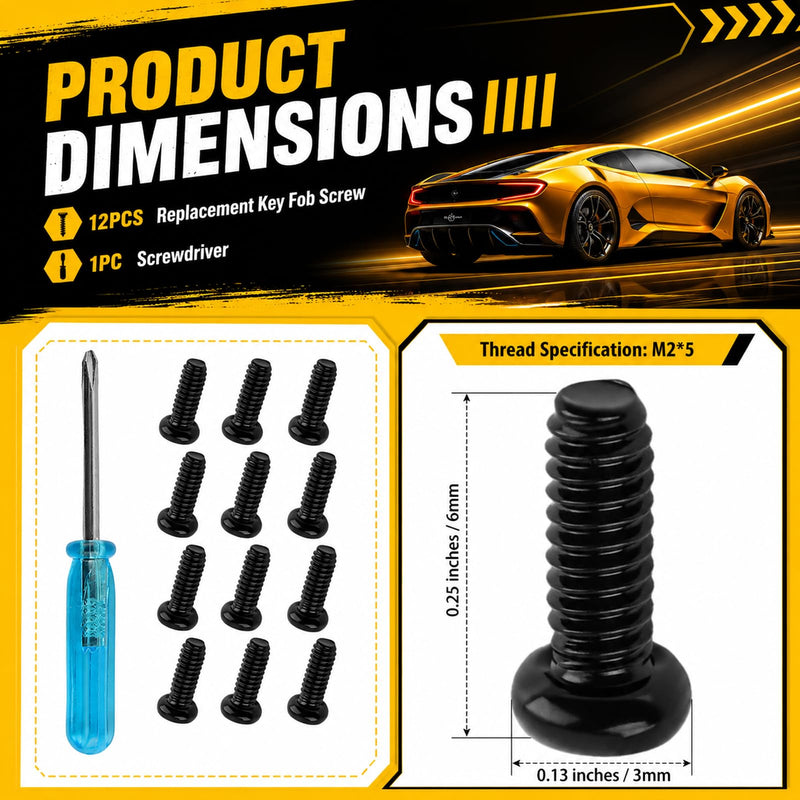 12PCS M2×5mm Stainless Steel Car Key Fob Screws,Key Fob Repair Kit OEM#35116-SDA-A11 Compatible with Honda Accord Odyssey Insight Fit,Keys Shell Screws Kit with Screwdriver