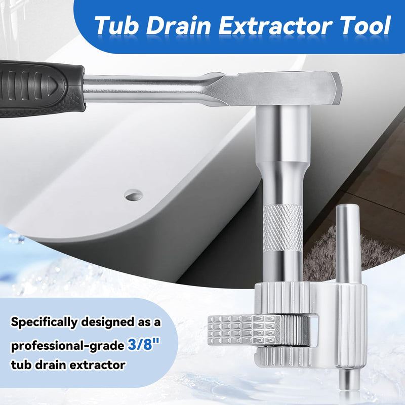 97258 Tub Drain Removal Tool for 3/8" Tub And Sinks Drain Extractor Tool - Easy Plumbing Repairs Drive Ratchet Wrench