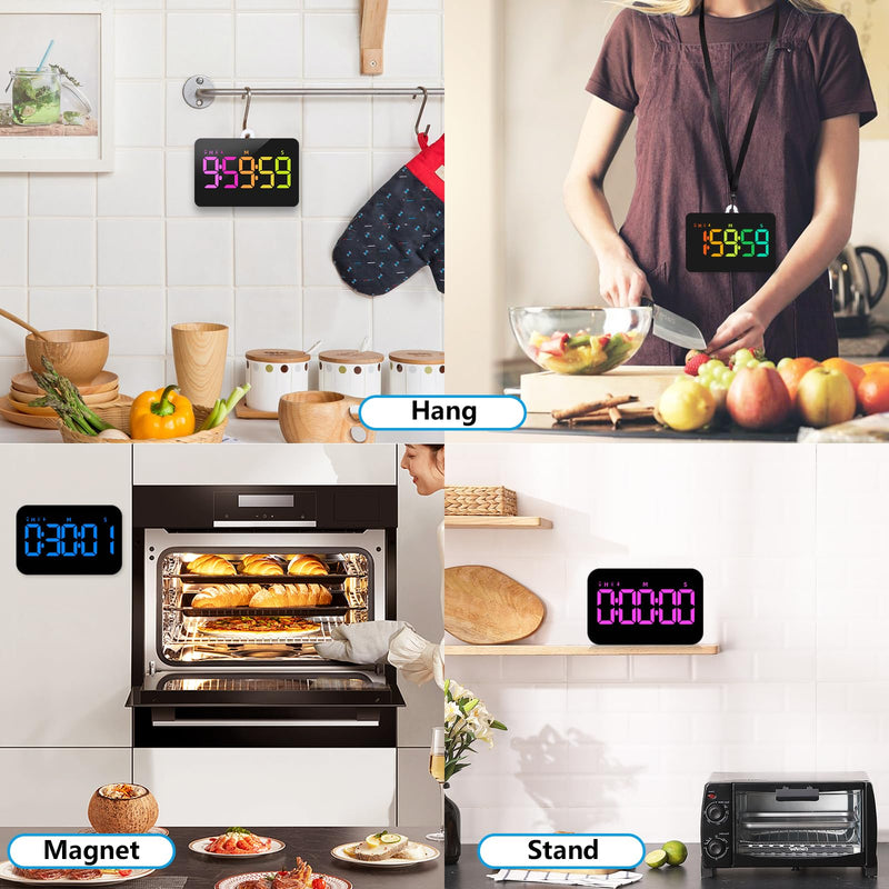 (2 Packs) Rechargeable Timers，Digital Kitchen Timer with 10 Dynamic RGB Color, Magnetic Classroom Timer with Countdown/up with 5”LED Display 3 Brightness 4 Volume Adjustable