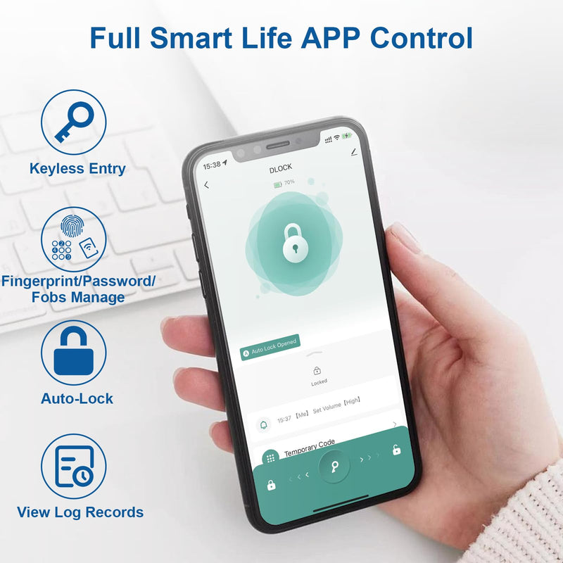 Fingerprint Door Lock, 6-in-1 Smart Door Knob with App Control/Fingerprints/IC Cards/Passwords/2 Keys, Fingerprint Door Knob Biometric Door Lock for Bedroom Apartment-Coffee Brown Coffee Brown