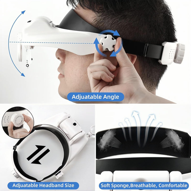 Headset Magnifying Glasses with LED Light, 15 Magnification Combinations - Hands-Free Headband Loupe with 6 Lenses (1.5X to 13X) for Jewelry, Watch Repair, Eyelash, Crafts & Reading 1.5X-13X