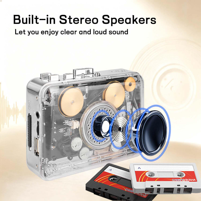 Copper Wheel Movement＆Earphone,Cassette Tape to MP3 Converter with Tape Converter Software,Powered by USB Power Cord or AA Battery (Silver) silver