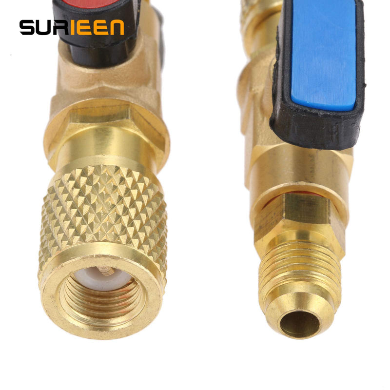 Air Conditioning Refrigerant Ball Valve 1/4’’ SAE, R134a A/C HVAC Ball Valves, Low Loss Fittings HVAC for R134A R410A R12 R22 R502 Charging Hoses Air Conditioning Refrigerant Tools