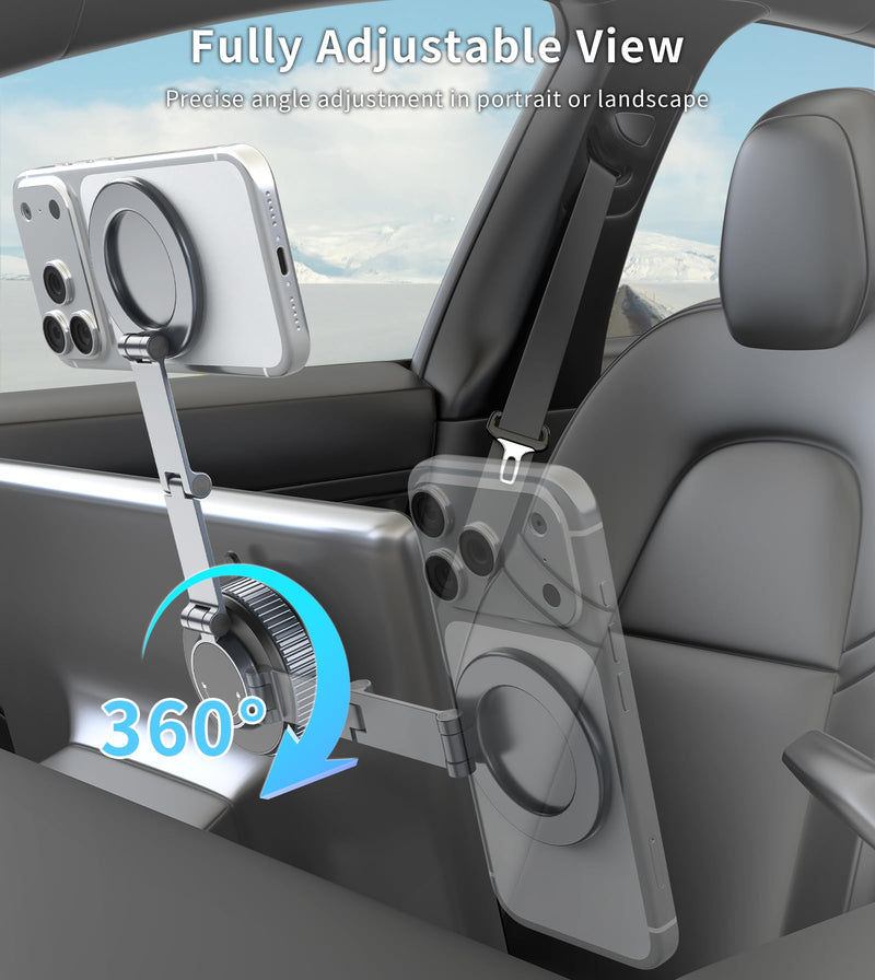 All-metal Magnetic Car Mount for Tesla,Strong Magnet &Foldable Phone Holder | 360°Adjustable Car Accessories for Tesla Model 3 and Y，Phone Mount Compatible with iPhone 17 16 15 Pro Max 001