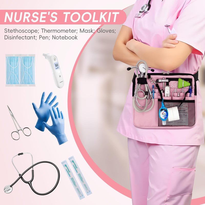 Nurse Fanny Pack with Medical Gear Pockets - Durable Nurse Waist Pouch with Tape Holder, Adjustable Strap, and Utility Storage for Stethoscopes, Bandage Scissors & Supplies (Pink, Large) Pink