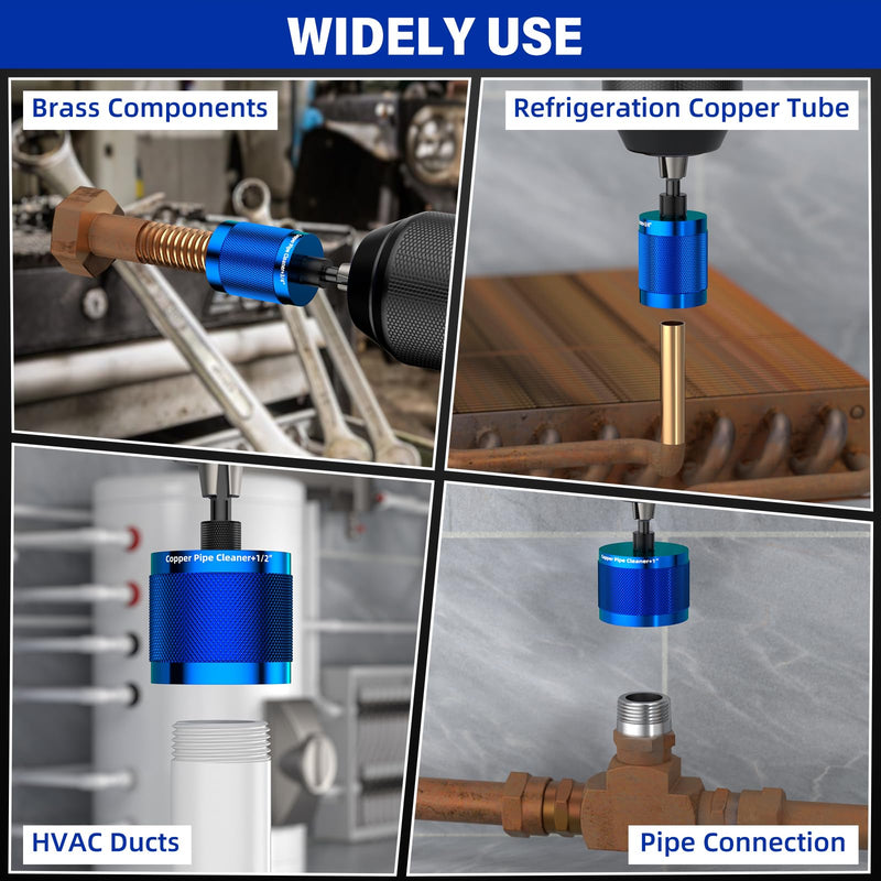 BURMONG Copper Pipe Cleaner Drill 3 Pcs Set (1/2" 3/4" 1") - Metal Tube Cleaning Brushes for Power - Professional Plumbing Tools for Copper Pipes & Tubes - Heavy-Duty Drill Attachment for Plumbers