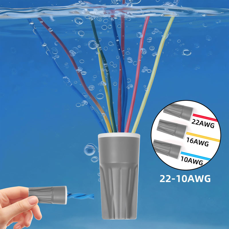 Lenporl 50PCS Waterproof Wire Connectors Grey 22-10AWG, IP68 Waterproof Wire Nuts for Landscape Lighting, Heavy-Duty Waterproof Electrical Connectors for Irrigation, Wet and Dusty