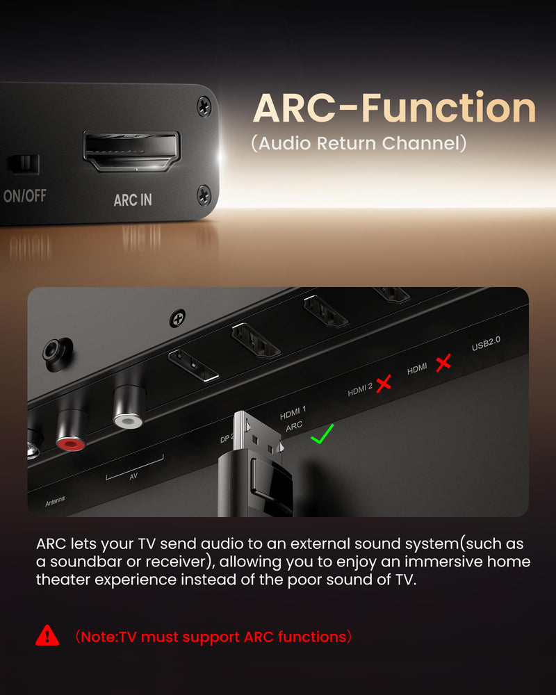 HDMI ARC Audio Extractor 4K@60Hz, 192KHz HDMI ARC Audio Adapter Converter Splitter to Optical TOSLINK SPDIF + RCA L/R+ Coaxial and Analog 3.5mm Stereo for Soundbar HDTV Speaker Amplifier Headphones Black