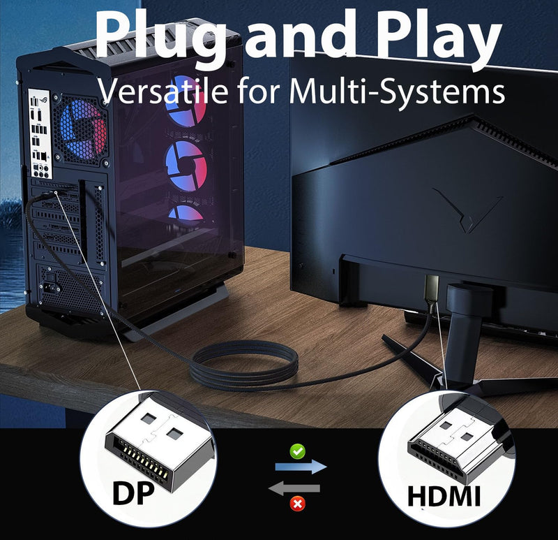 4K DisplayPort to HDMI 6 Feet Cable, Uni-Directional DP 1.2 Computer to HDMI 1.4 Screen Cable [Aluminum Shell, Nylon Braided], Compatible with HP, ThinkPad, AMD, NVIDIA, Desktop and More