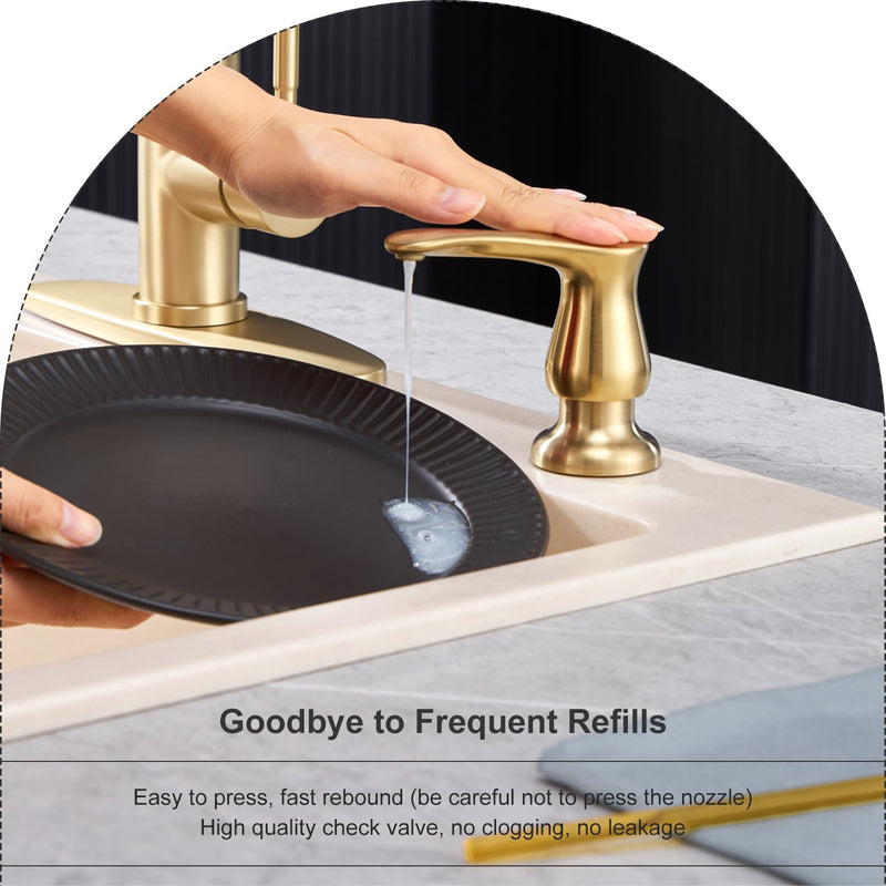 GAGALIFE Kitchen Sink Soap Dispenser Brushed Gold, Under Sink Soap Dispenser with 40" Silicone Extension Tube, Say Goodbye to Frequent Refills with Hose