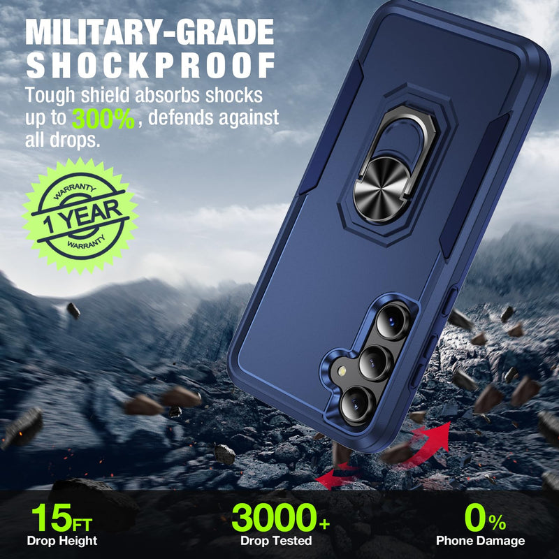 for Samsung Galaxy A37 5G Phone Case [15 FT Military Grade Drop Protection] with 2x Tempered Glass Screen Protector, Heavy-Duty Shockproof Magnetic Kickstand Case for Galaxy A37 5G (Dark Blue) Dark Blue