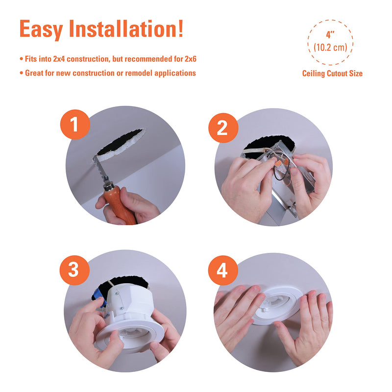 HALO RLS 4 in Adjustable Canless Recessed LED Downlight for Sloped Ceilings with Selectable Color Temperature 2700K-5000K, Dimmable, 900 Lumens, IC-Rated RLS4099FS1EWHDMR 4 inch