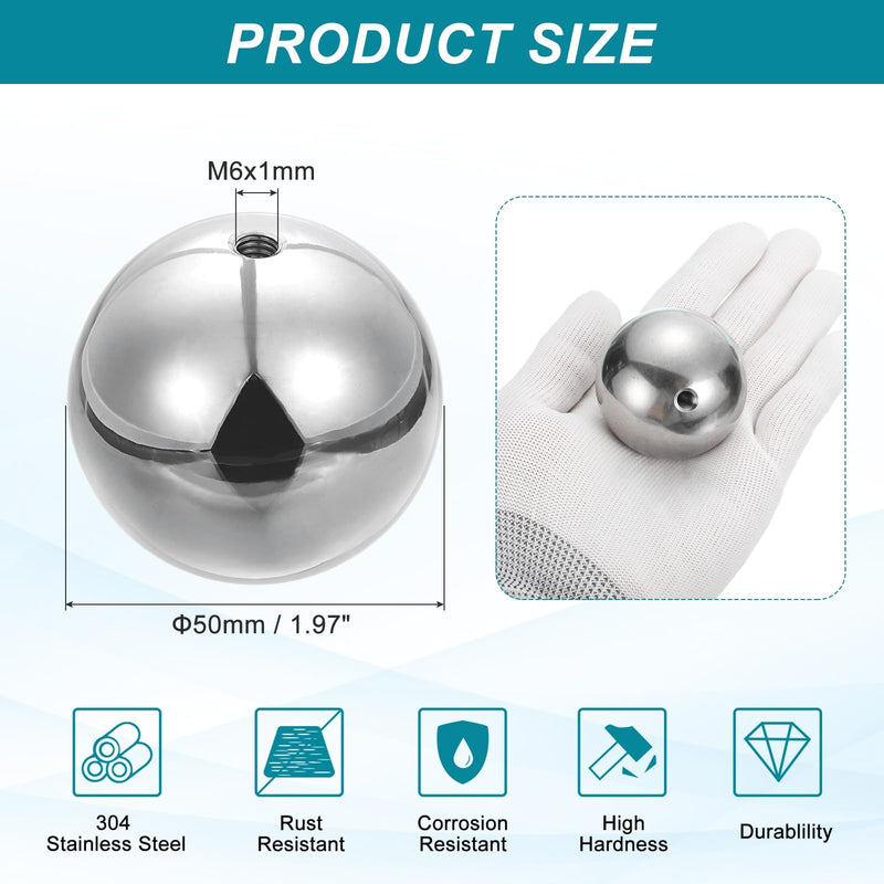 PATIKIL M6x50mm Ball Nuts Knob, 1pcs 304 Stainless Steel Round Solid Blind Hole Decorative Screw Cap Cover Machinery Handle Hardware 1