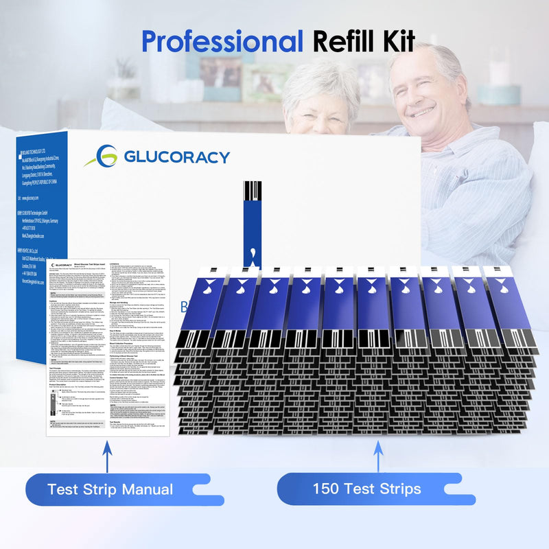 Glucoracy Blood Glucose Test Strip Kit with 150 Blood Sugar Test Strips G-425-2 / G-425, Diabetic Home Testing Kit 150 Pieces