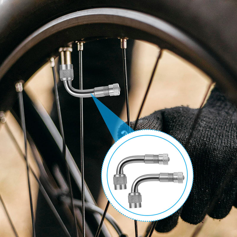 6 Pack 45 Degree 90 Degree 135 Degrees Metal Valve Stem Extenders, Dually Valve Stem Extenders Universal Valves Extensions for Wheels Passenger Cars RV Stroller Bicycles Motorcycles Trailer, Silver