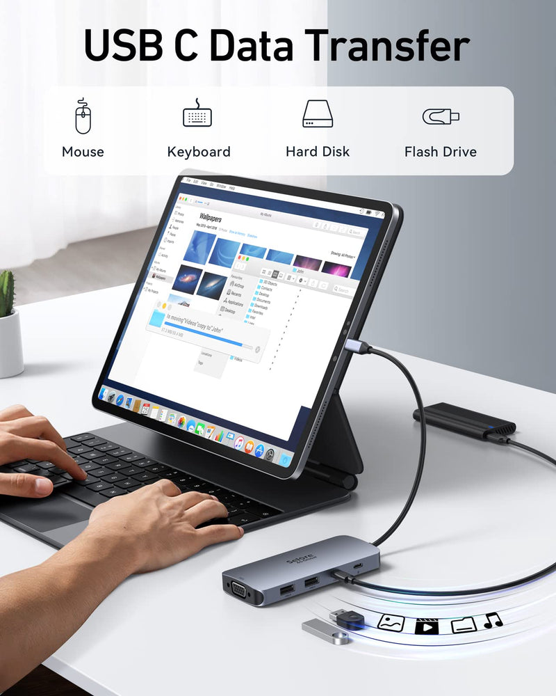 Selore USB C Docking Station Dual HDMI Monitor Adapter USB C Hub 3 Monitors | Triple Monitors Quad Display with Dual HDMI, DP, VGA, 100W PD Charging, 3USB 2.0, USB C Dock Dongle for Dell XPS HP Lenovo 8-in-1 Dual 4K HDMI+DP+VGA