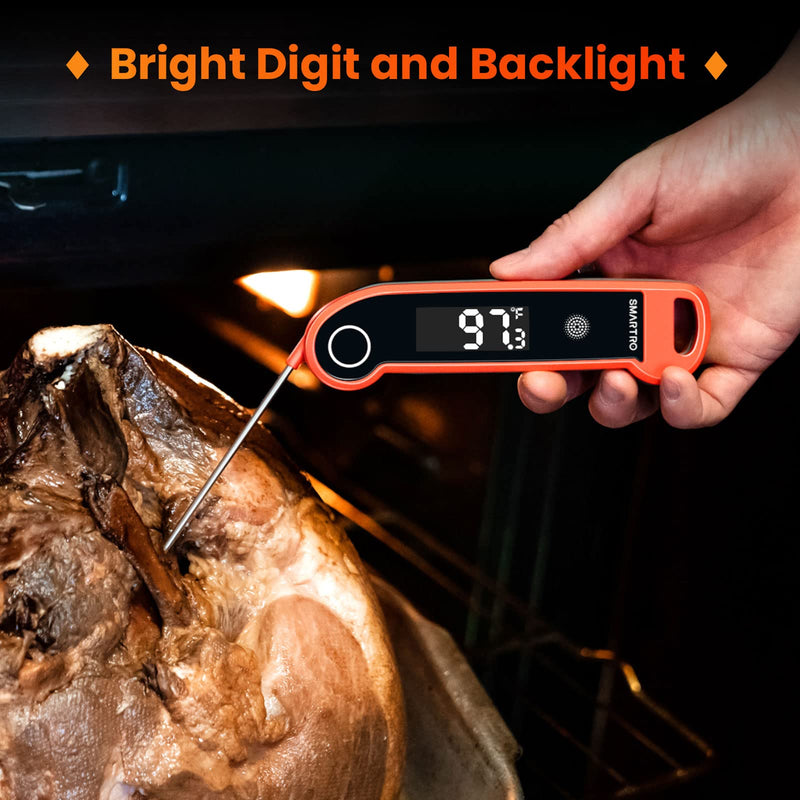 SMARTRO ST49 Digital Thermocouple Instant-Read Meat Thermometer with Ambidextrous Backlit for Food, Grilling, BBQ, Kitchen Cooking, Oil Deep Frying and Candy Red