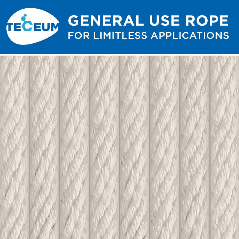 TECEUM 500lb Cotton Rope 3/16” (5 mm) – 50 FT | 100 FT– Strong All-Purpose Braided Rope – Natural Cotton – for Crafting, Сamping, Clothes Line, DIY, Indoor & Outdoor Use – Natural 50 feet