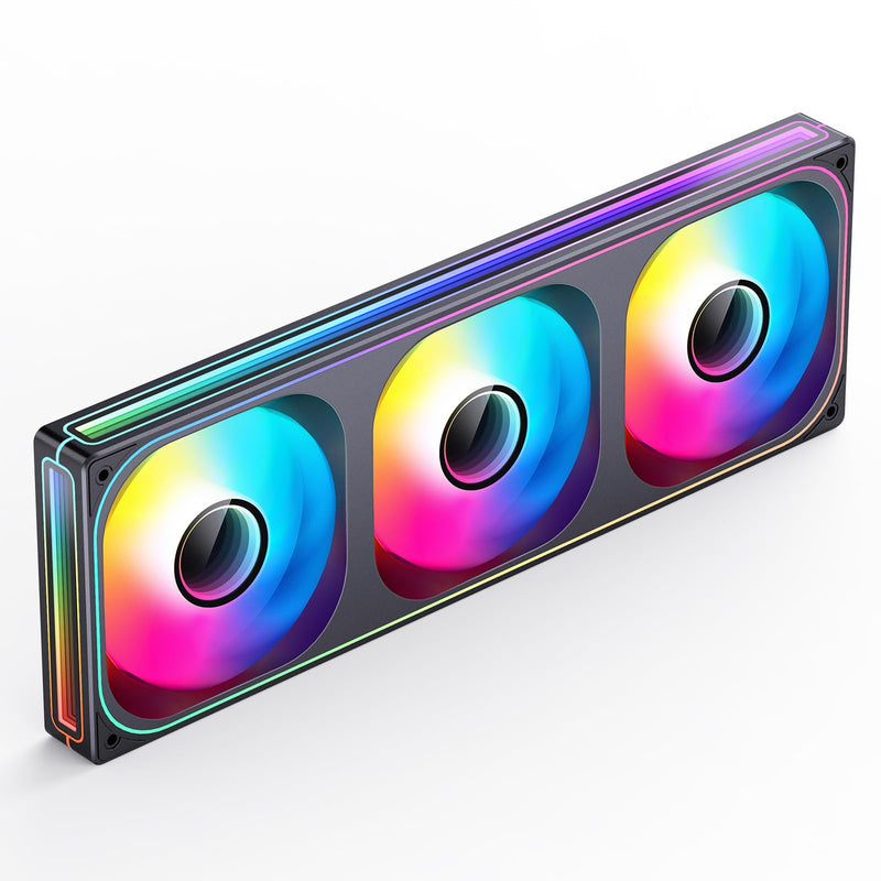 JONSBO ZB-360BR (Reverse) PC Case Fan, Reverse Blade Silent Computer Fan with Axis & 4-Sides Infinity Mirror, All-in-One, Single Frame Unit with 3x120mm ARGB Fans, PWM Fan 2400RPM, 28MM Thick,Black 360mm(Reverse) Black