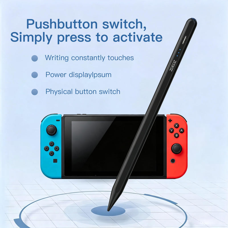Stylus Pen Compatible with Nintendo Switch 1/2/OLED，30H Life Black | Accurate writing,,30-hour ultra long battery life，No Bluetooth needed，Button on/off，2 replacement pen tips