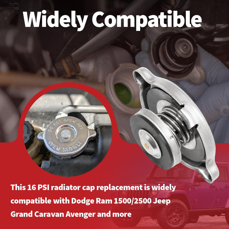 2 Pcs 16 PSI Radiator Cap Replacement for Dodge Ram 1500, Stainless Steel Engine Radiator Seal Cap, Compatible with Dodge Ram 2500 Jeep Grand Caravan Avenger