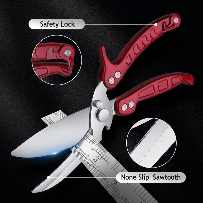 DRAGON RIOT Heavy Duty Poultry Shears - A Must Have Kitchen Shears for Chicken and Meat Cutting - Dishwasher Safe and Stainless Food Kitchen Scissors for Thanksgiving Burgundy
