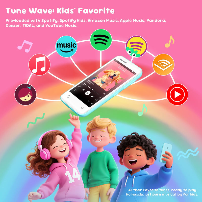 80GB MP3 Player for Kids, Parental Controls, Supports Spotify Kids, Audible, LibriVox, and Kindle:Safe Android MP4 Player Gift with 4" Touchscreen, WiFi and Bluetooth(Mint Green) Mint Green