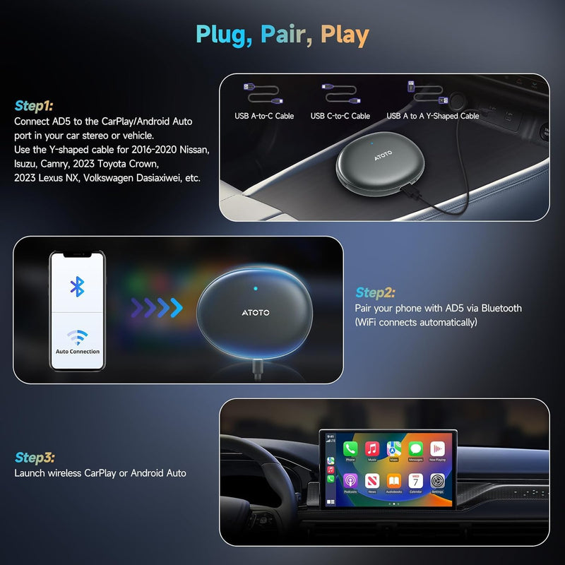 AI CarPlay Box Dual-WiFi Wireless CarPlay&Android Auto Adapter | Built-in Android Multimedia System, Video & Music Apps, Navigation, AI Voice, Support Factory Wired CarPlay/Android Auto Black