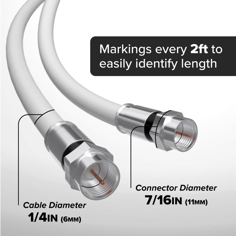 THE CIMPLE CO 35 FT Solid Copper Coaxial Cable - RG6 Coax with Connectors, F81/RF - Digital Coax for Audio/Video, Cable TV, Antenna, Internet, & Satellite - White, 35 Feet (10 Meters)