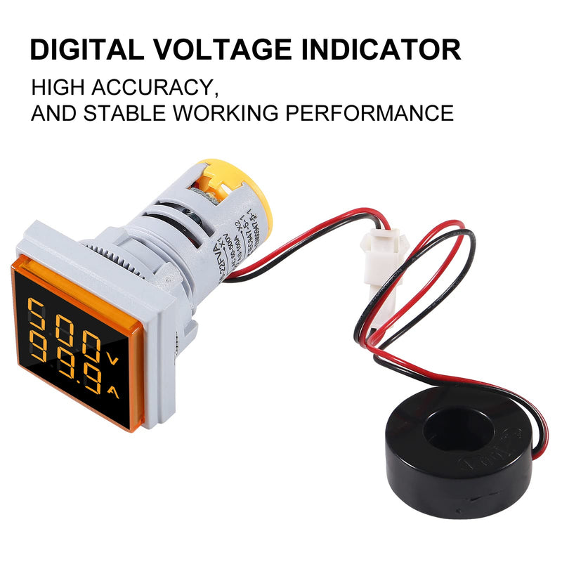 AITRIP 2Pack LED Display Voltmeter, Square Dual Display Voltmeter and Ammeter LED Digital Voltage Gauge AC 60-500V 0-100A Current Meter Indicator Yellow