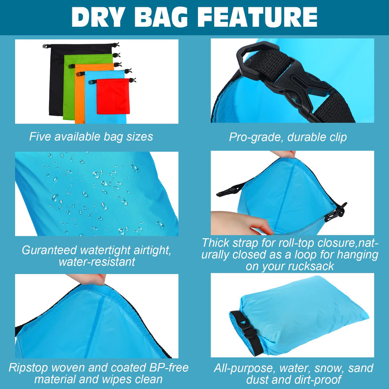 LEIFIDE 10 Pcs Ultralight Dry Bags Waterproof Lightweight Airtight Bags Ripstop Camping Gear Dry Sack Portable Roll Top Pack for Backpacking Kayaking Rafting Hiking Swimming Boating Outdoor 5 Sizes