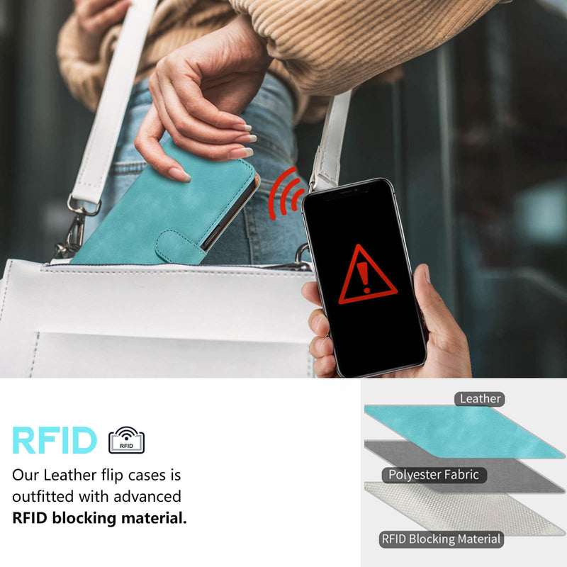 RFID Blocking for iPhone 17e Wallet Case 6.1", Card Holder (Green) | 4 Card Slots, Wrist Strap, Soft PU Leather, Shockproof Protective, Stand, Flip Cases, Magnetic Closure, Folio Cover Green