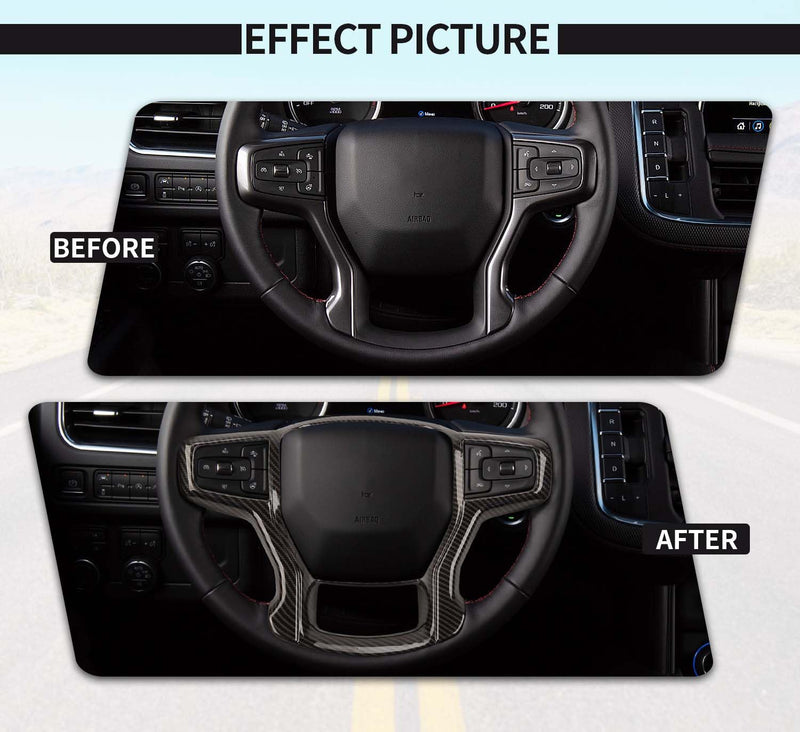 Voodonala for Chevy Silverado Steering Wheel Panel Cover Interior Steering Wheel Accessories Compatible with Chevy Silverado 1500 2019-2024 Suburban 2020+ Tahoe 2021+(1Pc,ABS,Carbon Fiber Black) Carbon Fiber Black 2019+ Model B