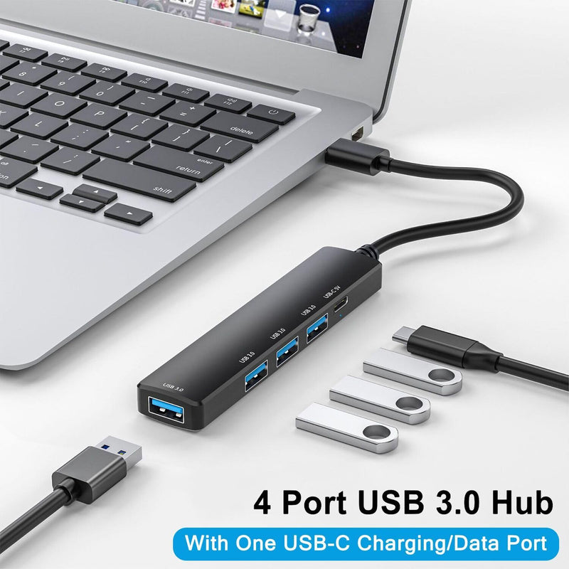 5-Port Powred USB 3.0 Hub, USB Extender USB Splitter with 5V USB-C Power/Data Port, USB Extender for A Port Laptop, PC, PS4/5, Xbox, Car and More 4 USB A & 1 USB C