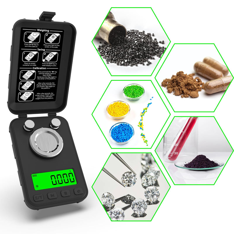 MAXUS Reloading Scale 50g/0.001g with Powder Trickler, Powder Scale with 3 Backlight Colors, Milligram Scale with Repeat Mode Matte Black