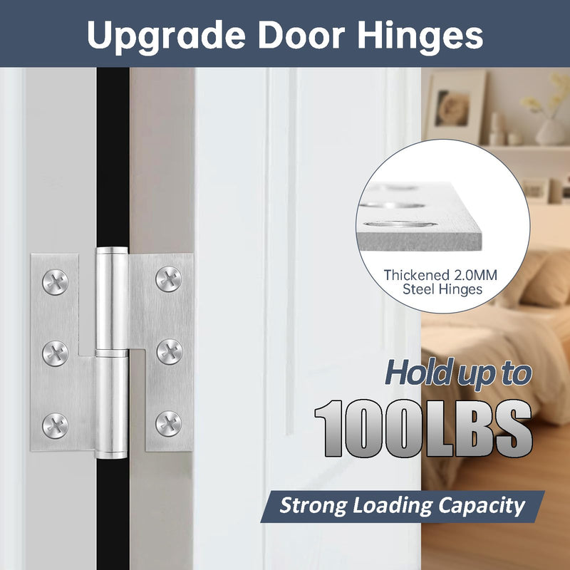Lift Off Hinge 3" Removable H Hinge Brushed Stainless Steel Flag Hinges for Bedroom Kitchen Bathroom Door Wooden Boxes Cases Versatile Usage Anti Rust, 3 Left + 3 Right, Load 40LB/Set 3in Left+Right
