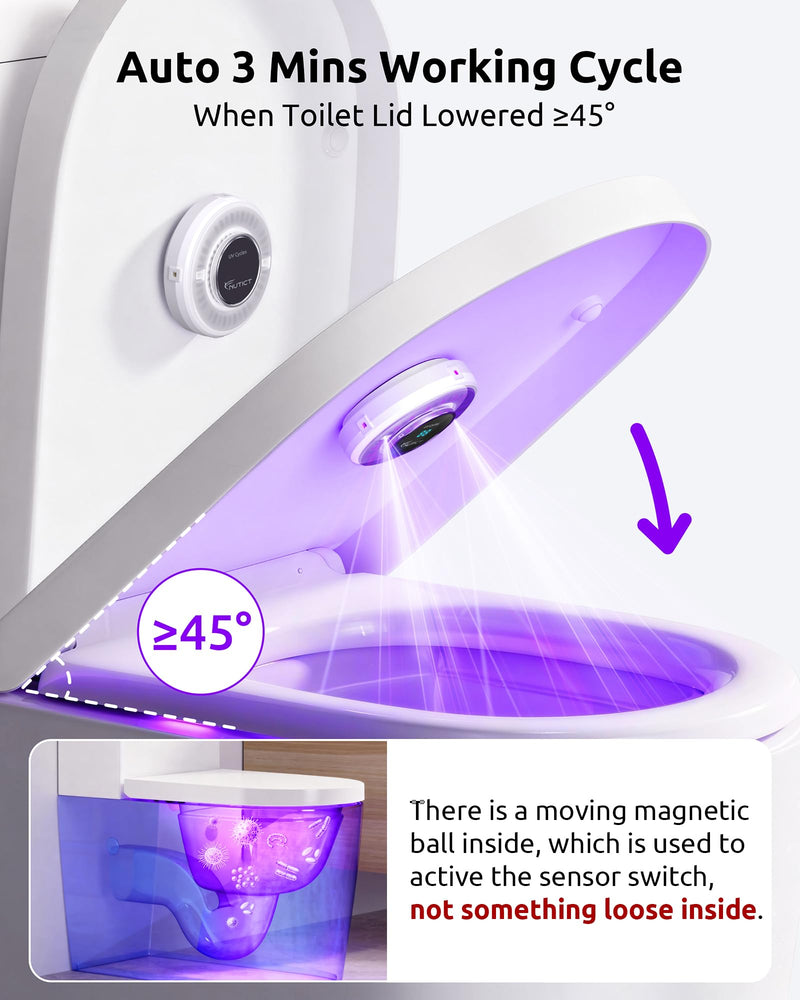 NUTICT UVC Toilet Sanitizer Light, Auto Turn On/Off, Fits Most Toilet Lid | 180 Seconds Sanitize, 2000mAh Rechargeable Battery, Safe to Use, Tool-Free, for Home Guest Room Hotel Shared Bathroom, White